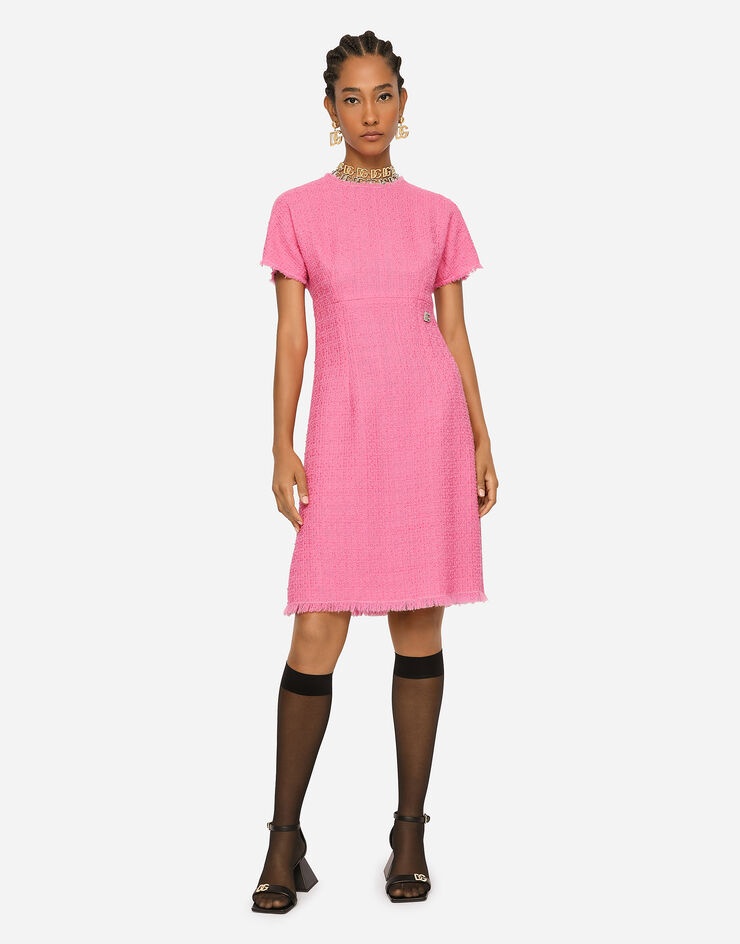 Raschel tweed calf-length dress with DG logo - 4