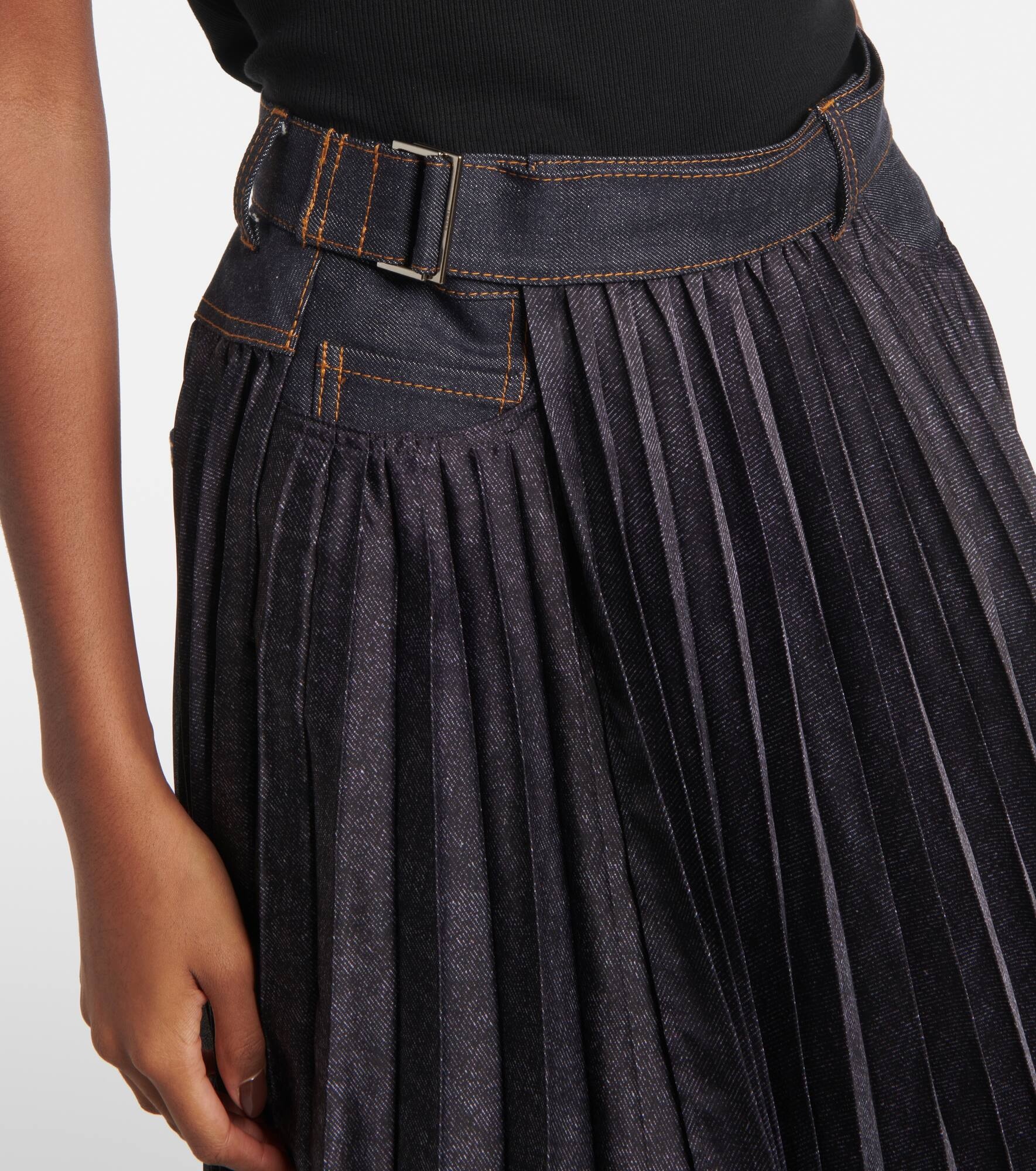 Denim pleated midi skirt - 4