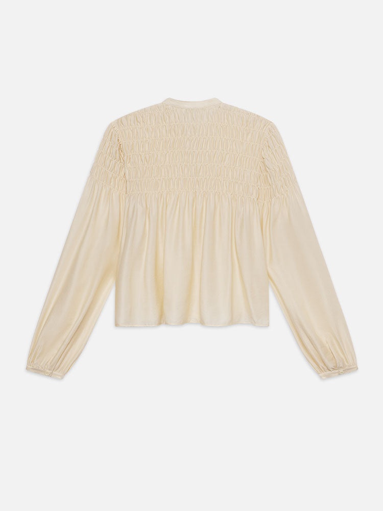Smocked Collarless Blouse in Champagne - 4