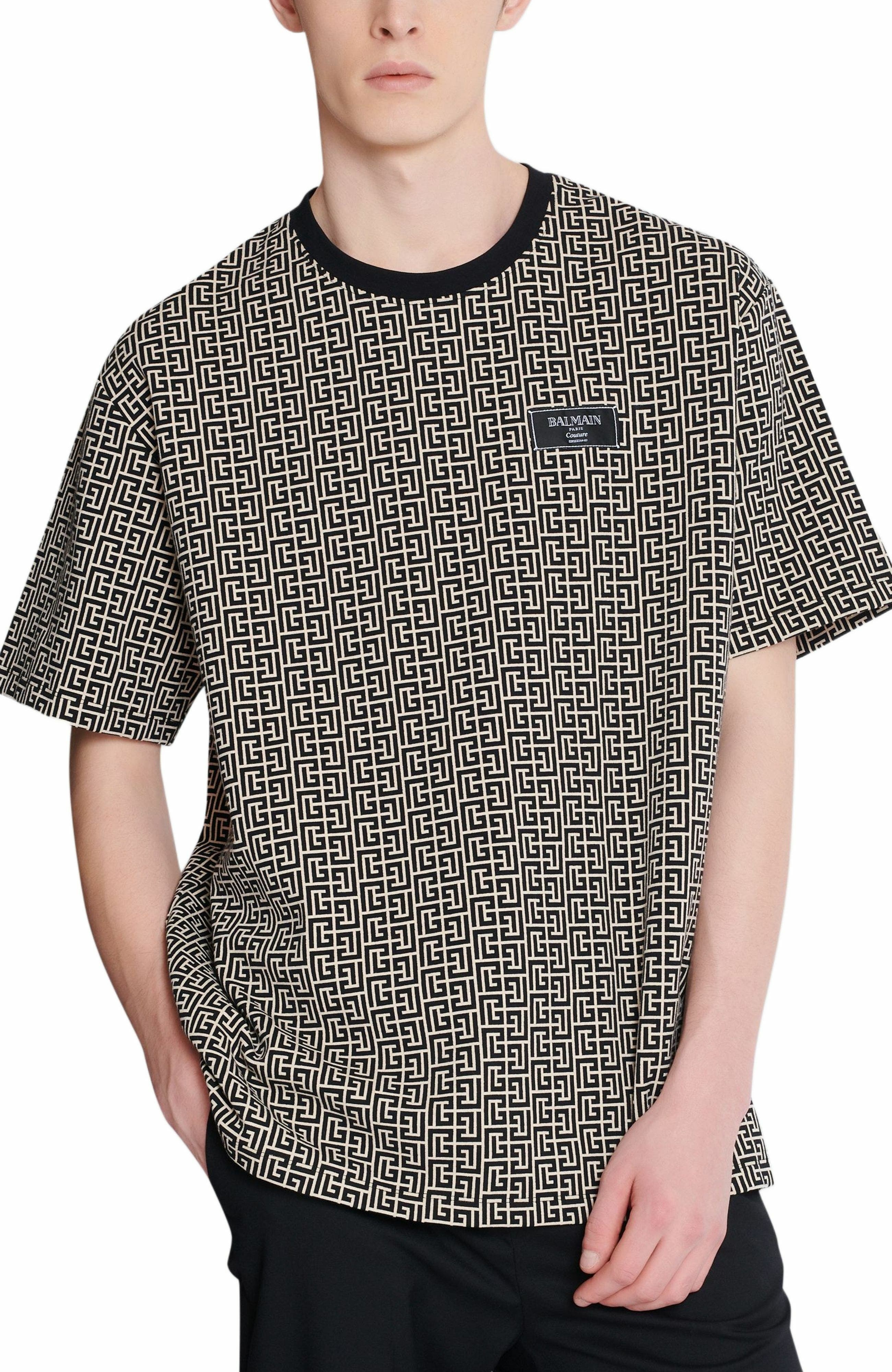 Balmain Monogram jacquard T-shirt in Black at Nordstrom - 4