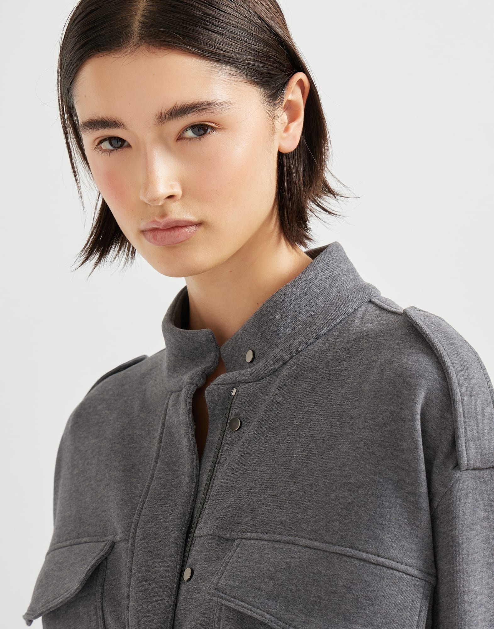 Cotton smooth French terry outerwear-style sweatshirt - 3
