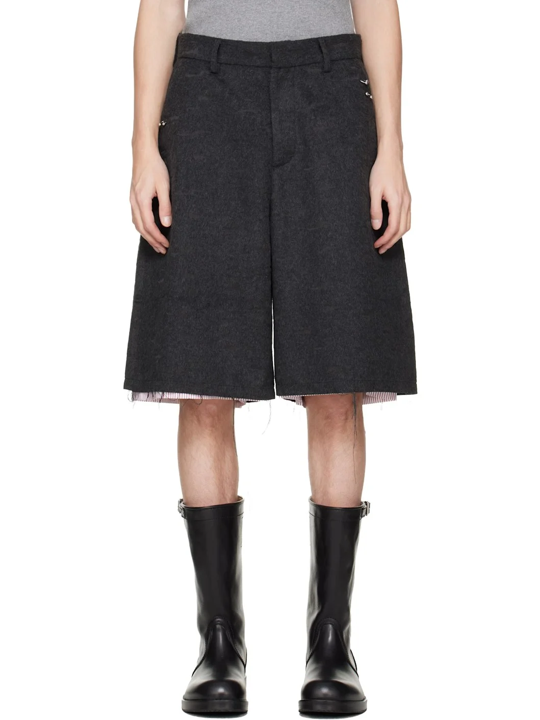 Gray Wide Tailored Shorts - 1