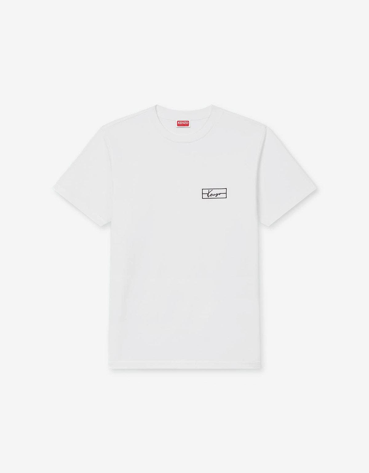 Kenzo Weave White Logo Embroidered T-Shirt - 1