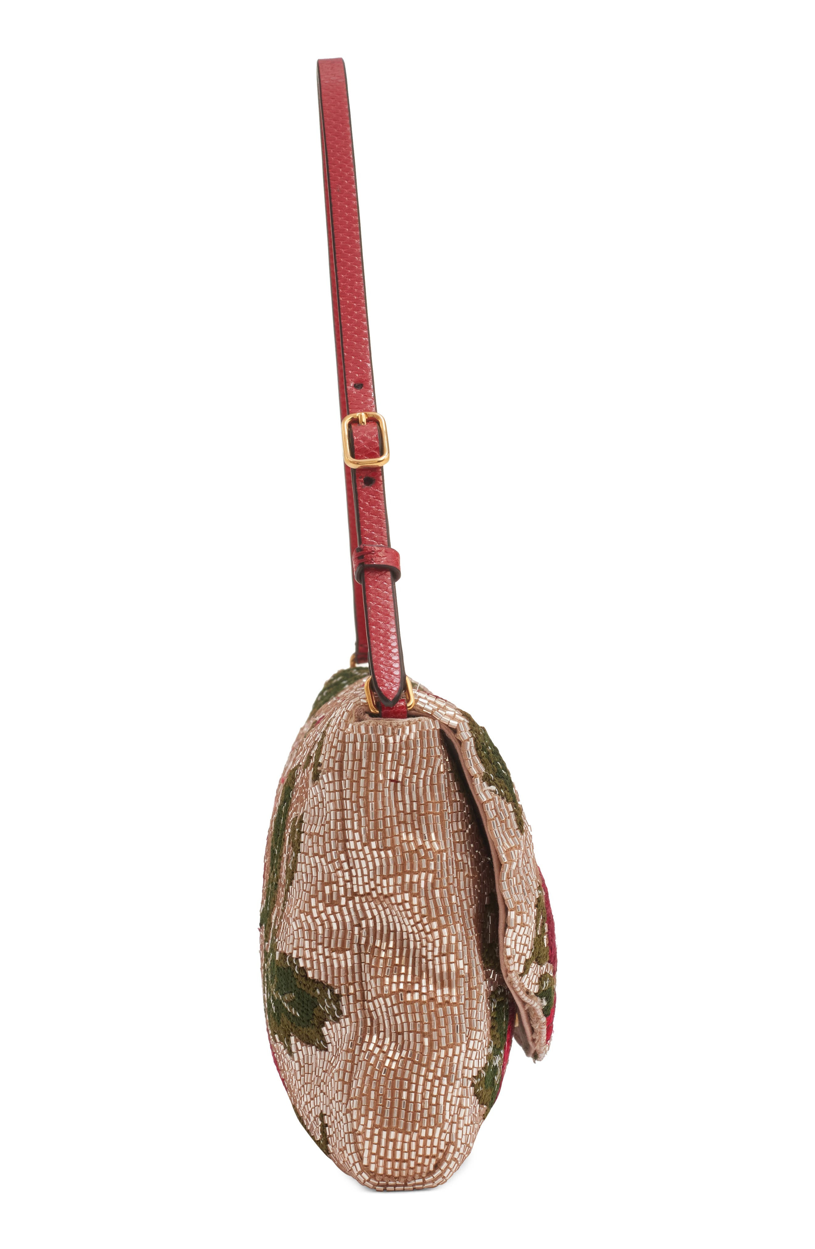 Valentino Garavani Embroidered & Beaded Satin Shoulder Bag in Multicolor/Rouge Pur at Nordstrom - 5