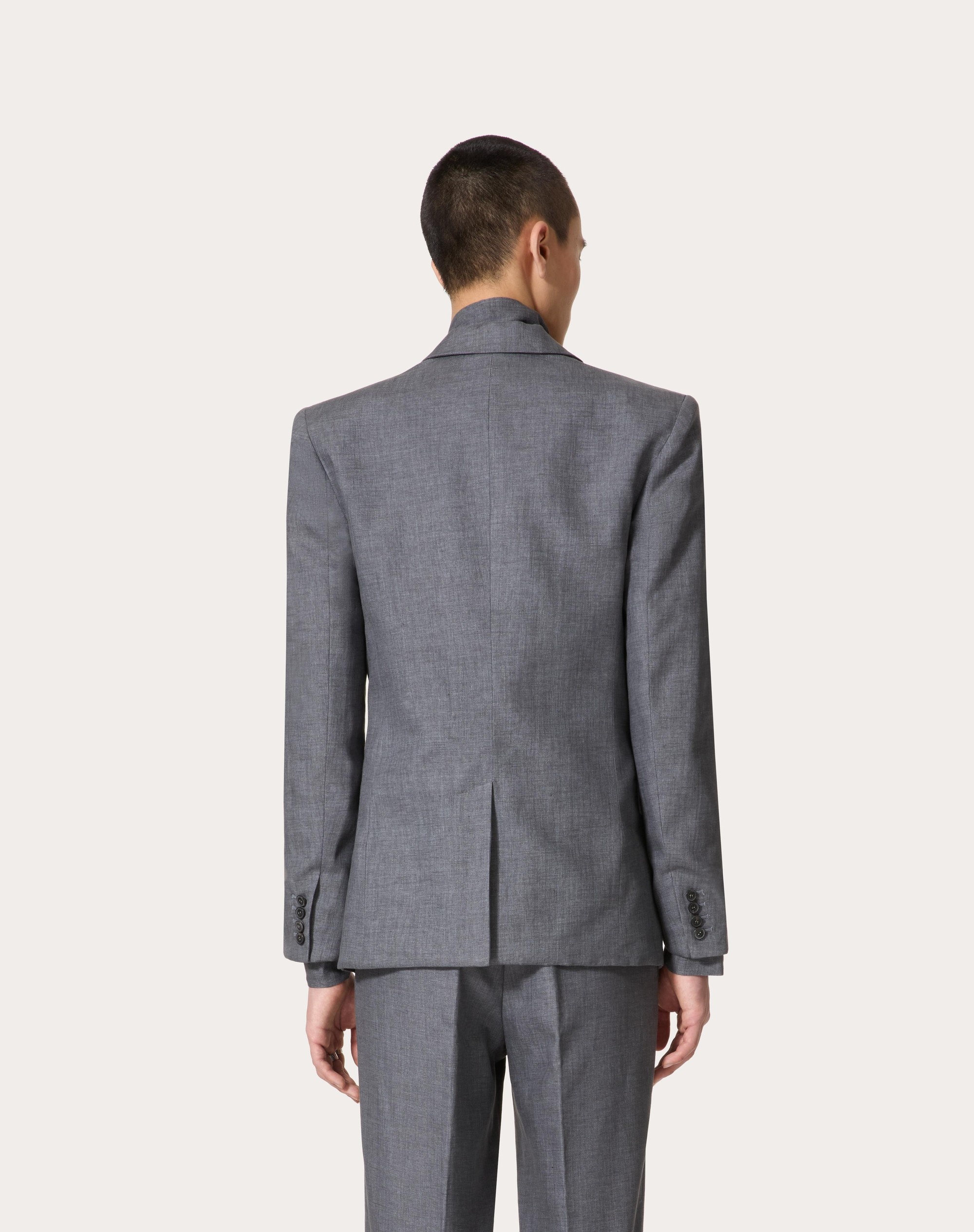 SINGLE-BREASTED LINEN JACKET LAMINATED WITH NEOPRENE SCUBA - 4