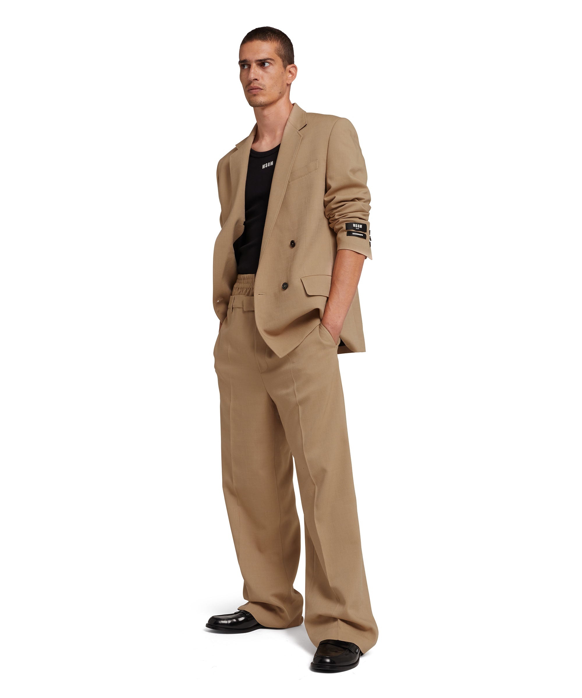Fresh wool double-belted pants with elastic waistband - 5