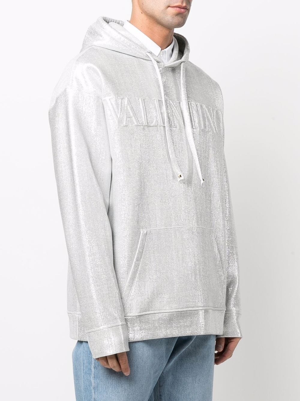 logo-embossed metallic-sheen hoodie - 3