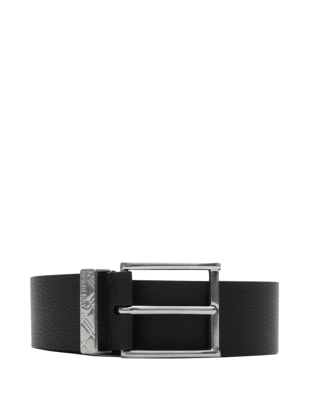 engraved-check leather belt - 1