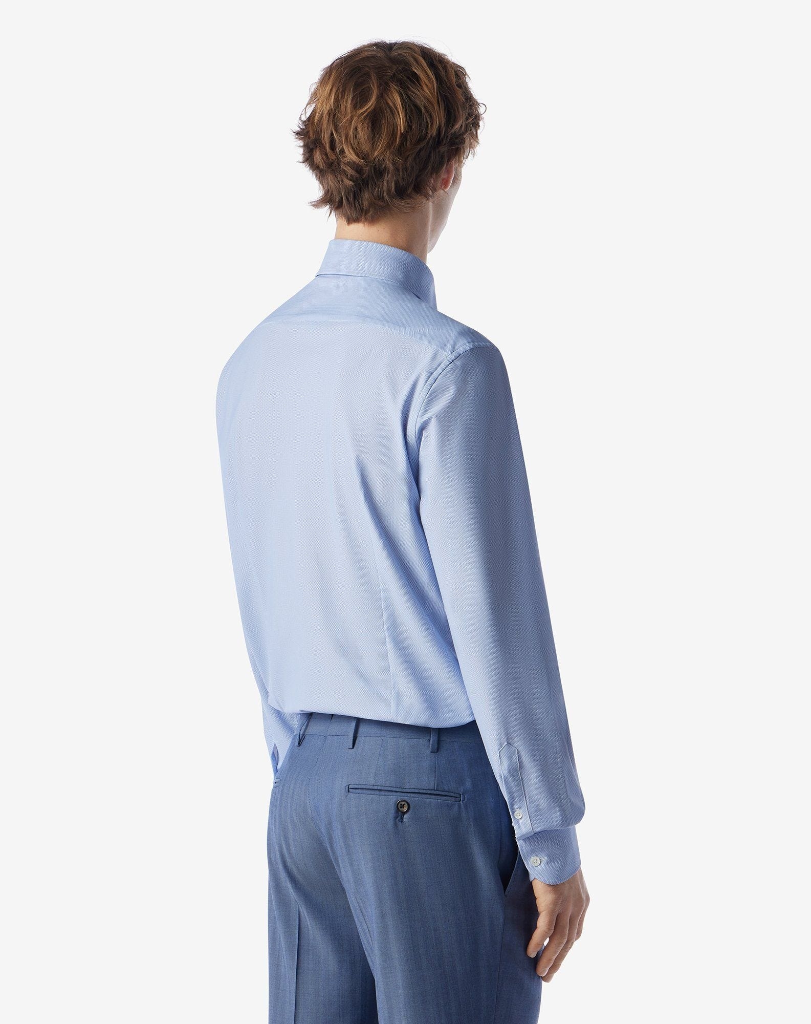 Bi-elastic fabric shirt with white/light blue micro pattern - 3