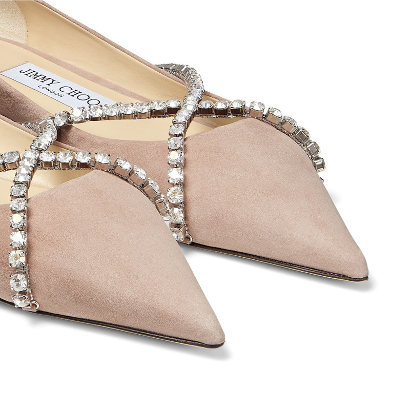 Genevi Flat Ballet Pink Pointed-Toe Flats with Crystal Chain 4