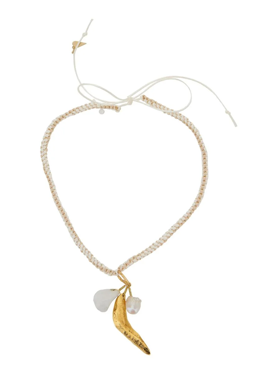 Forte_Forte White Cord Necklace With Leaf Pendant In Brass Blend Woman - 1