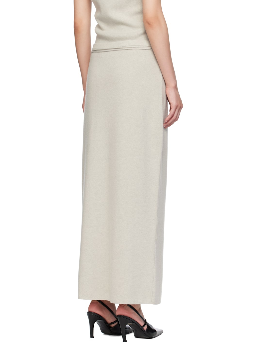 Gray String Straight Knit Maxi Skirt - 3