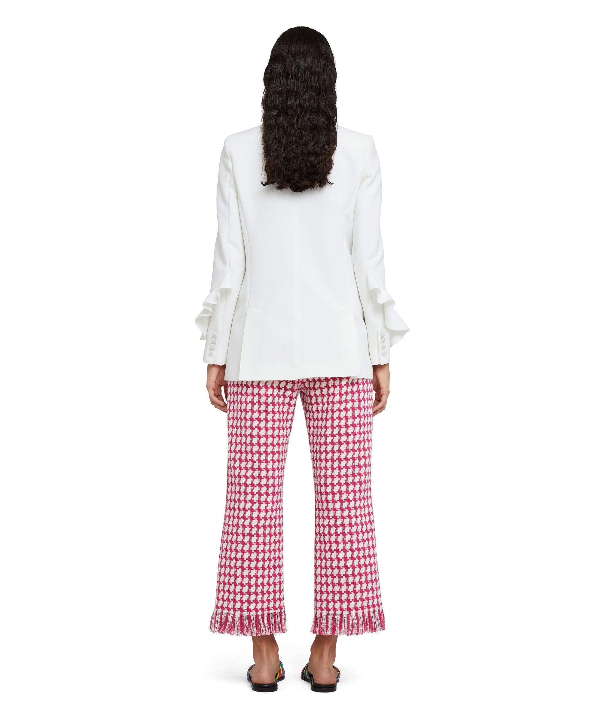 Double crepe cady double-breasted blazer with ruffles - 3