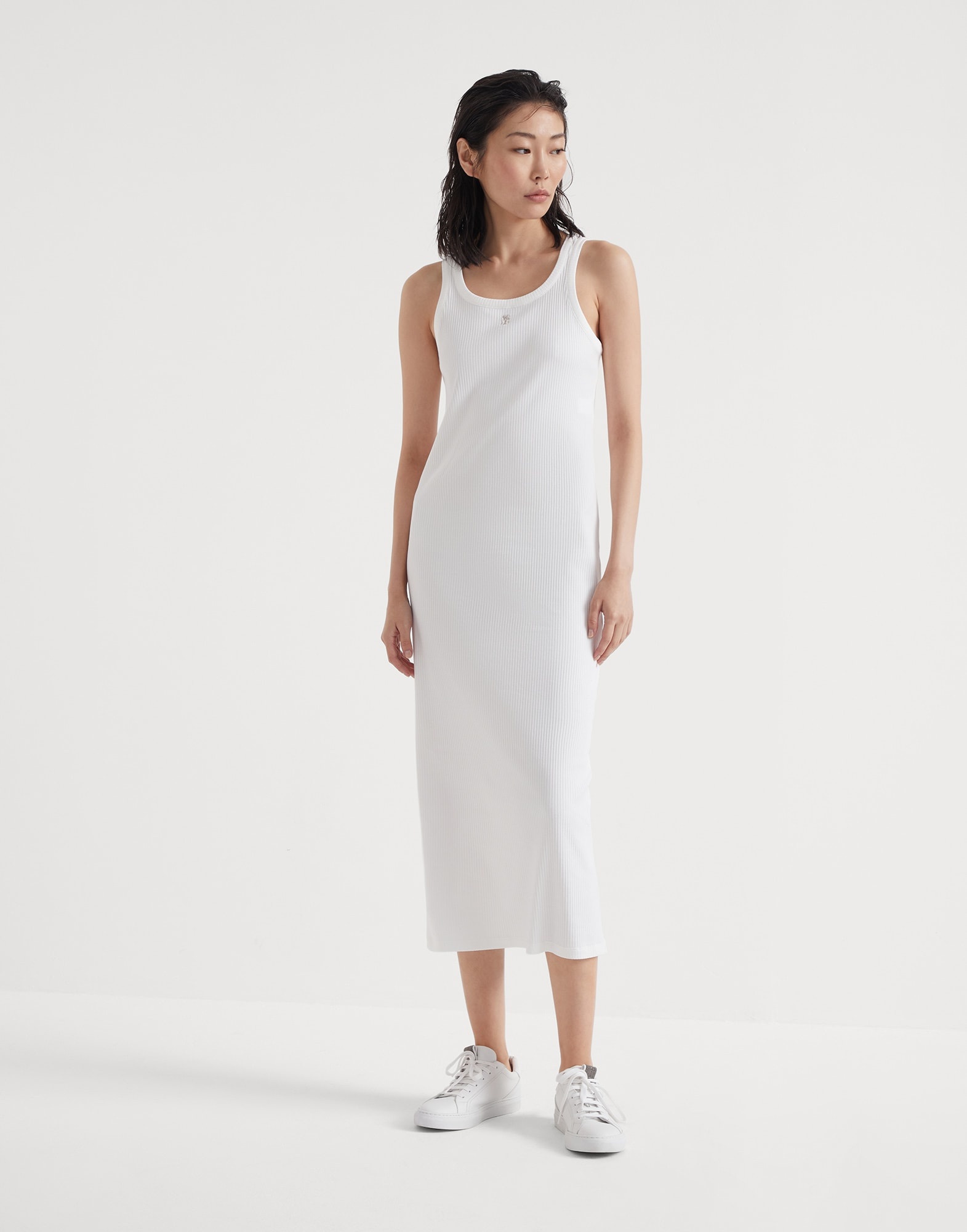 Stretch cotton ribbed jersey dress with logo - 1