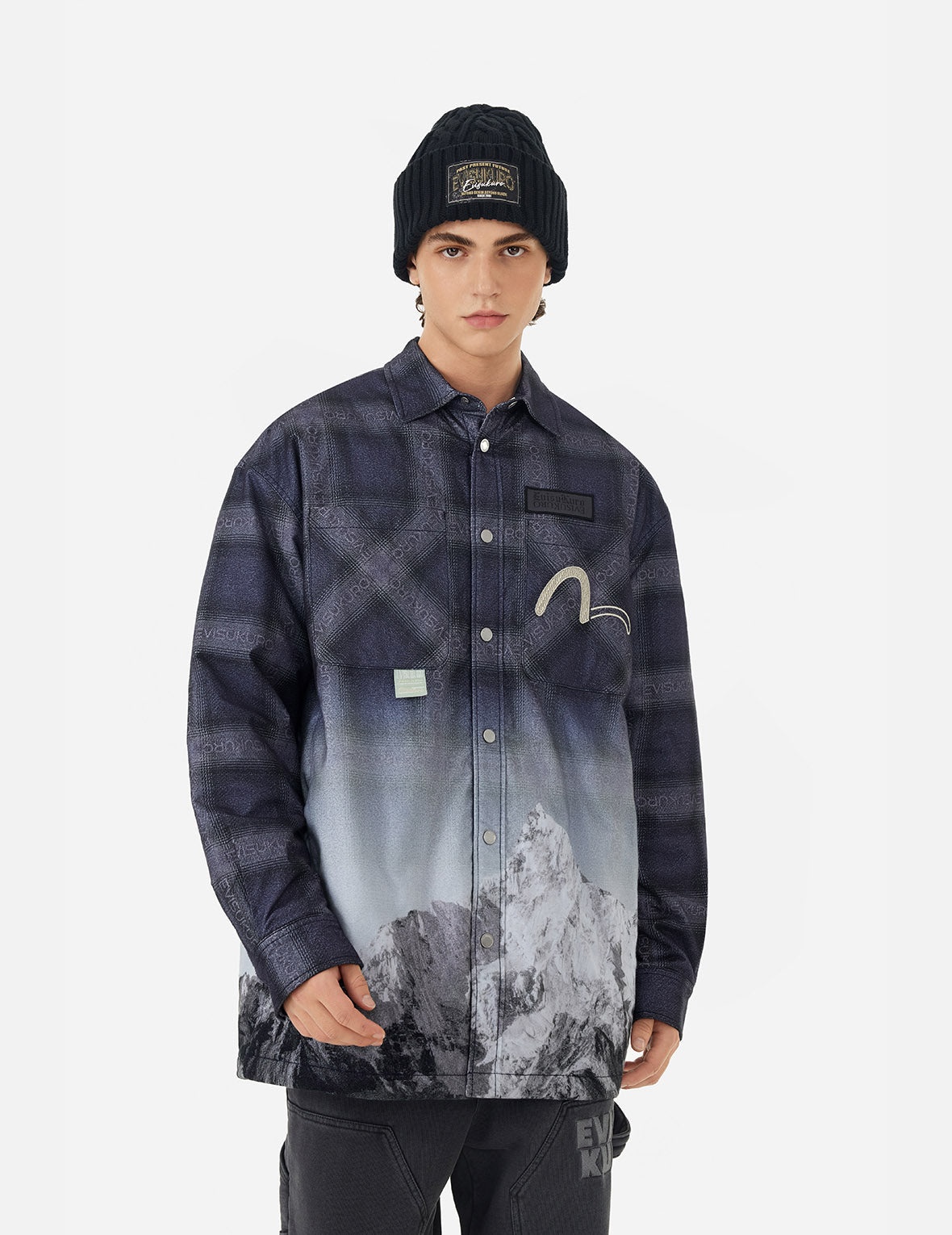Flannel Check with Snow Mountian Print Relax Fit Shirt Jacket - 5