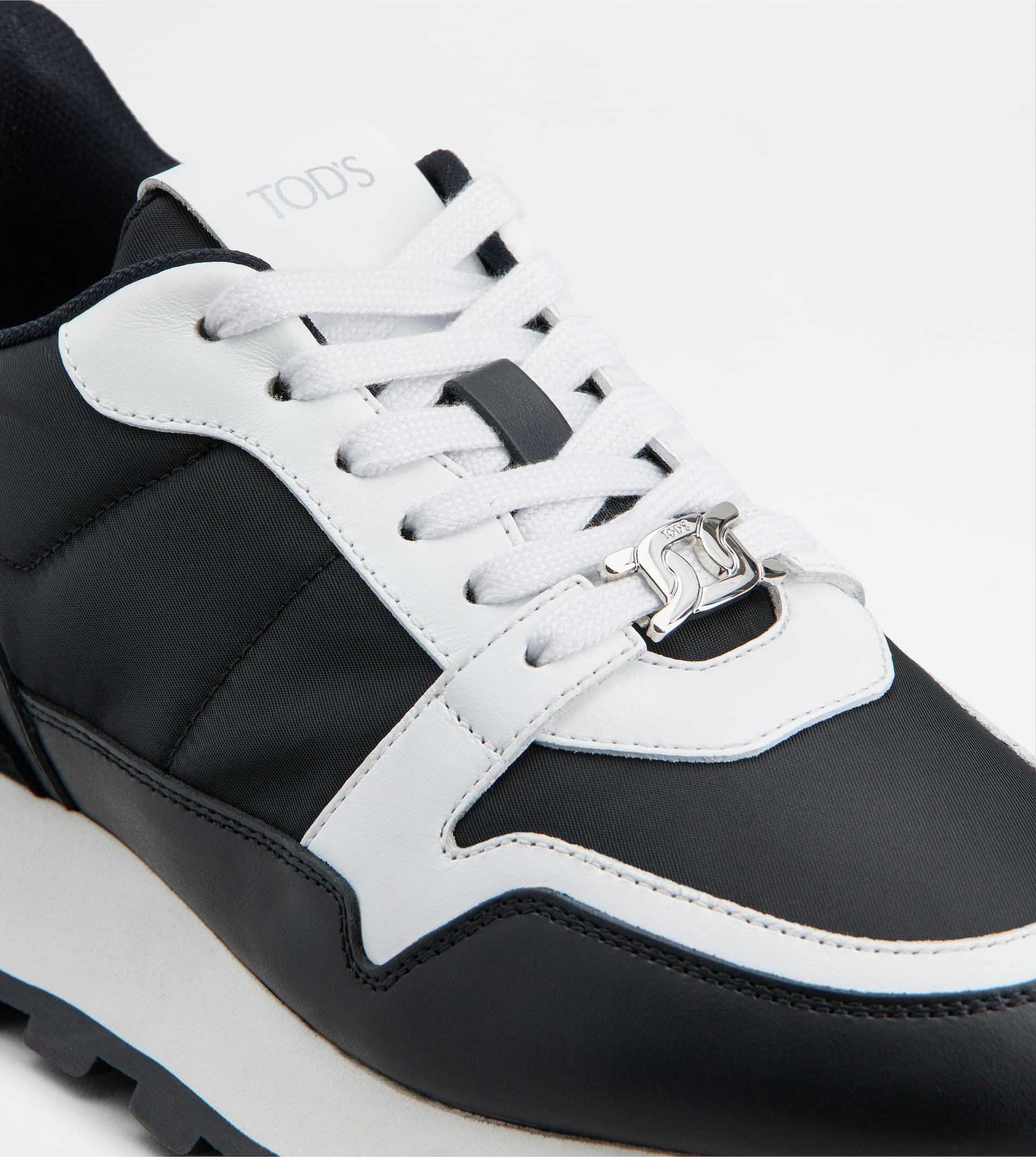 SNEAKERS IN LEATHER AND FABRIC - WHITE, BLACK - 5