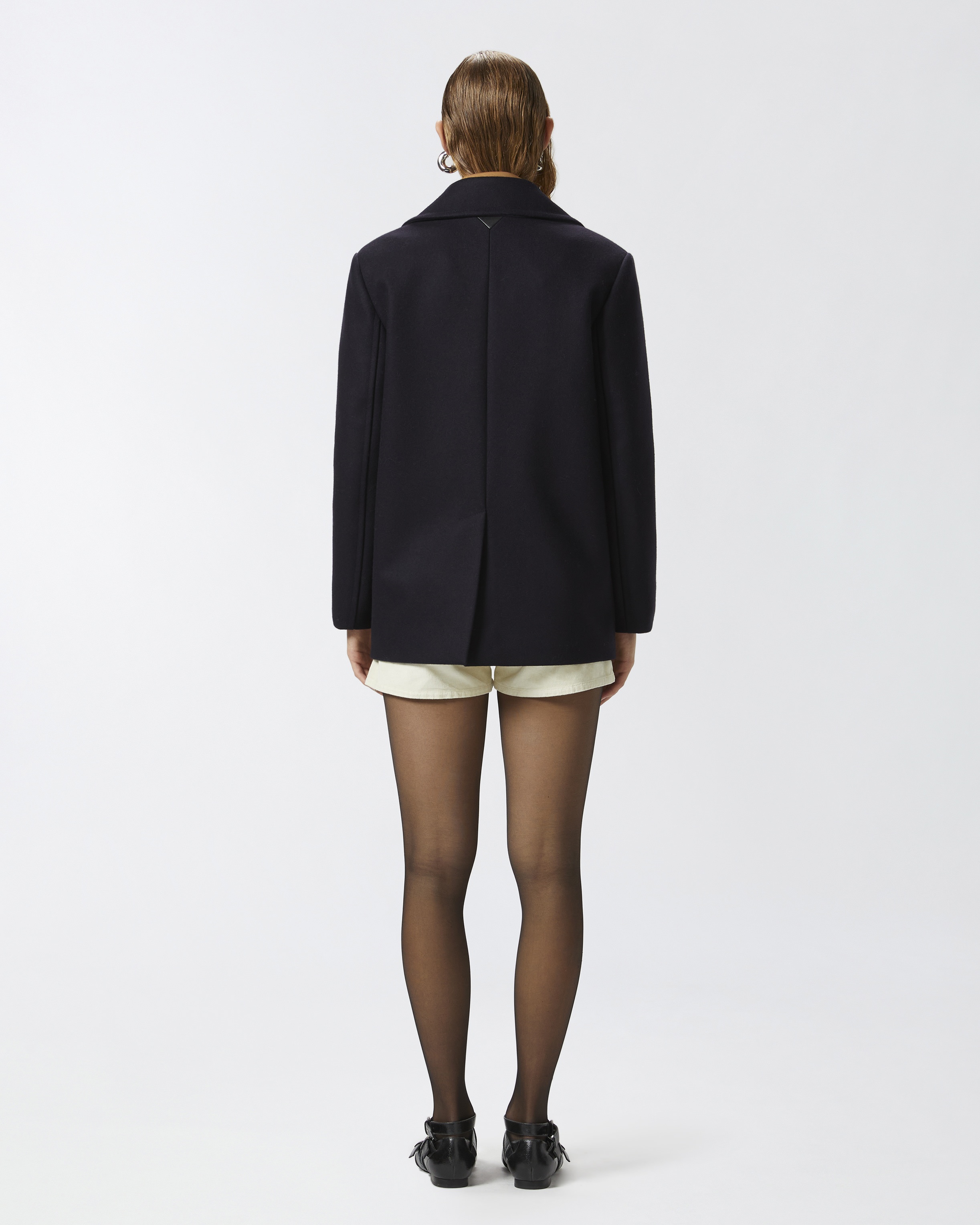 SHORT DOUBLE-BREASTED WOOL-BLEND PEA COAT - 4