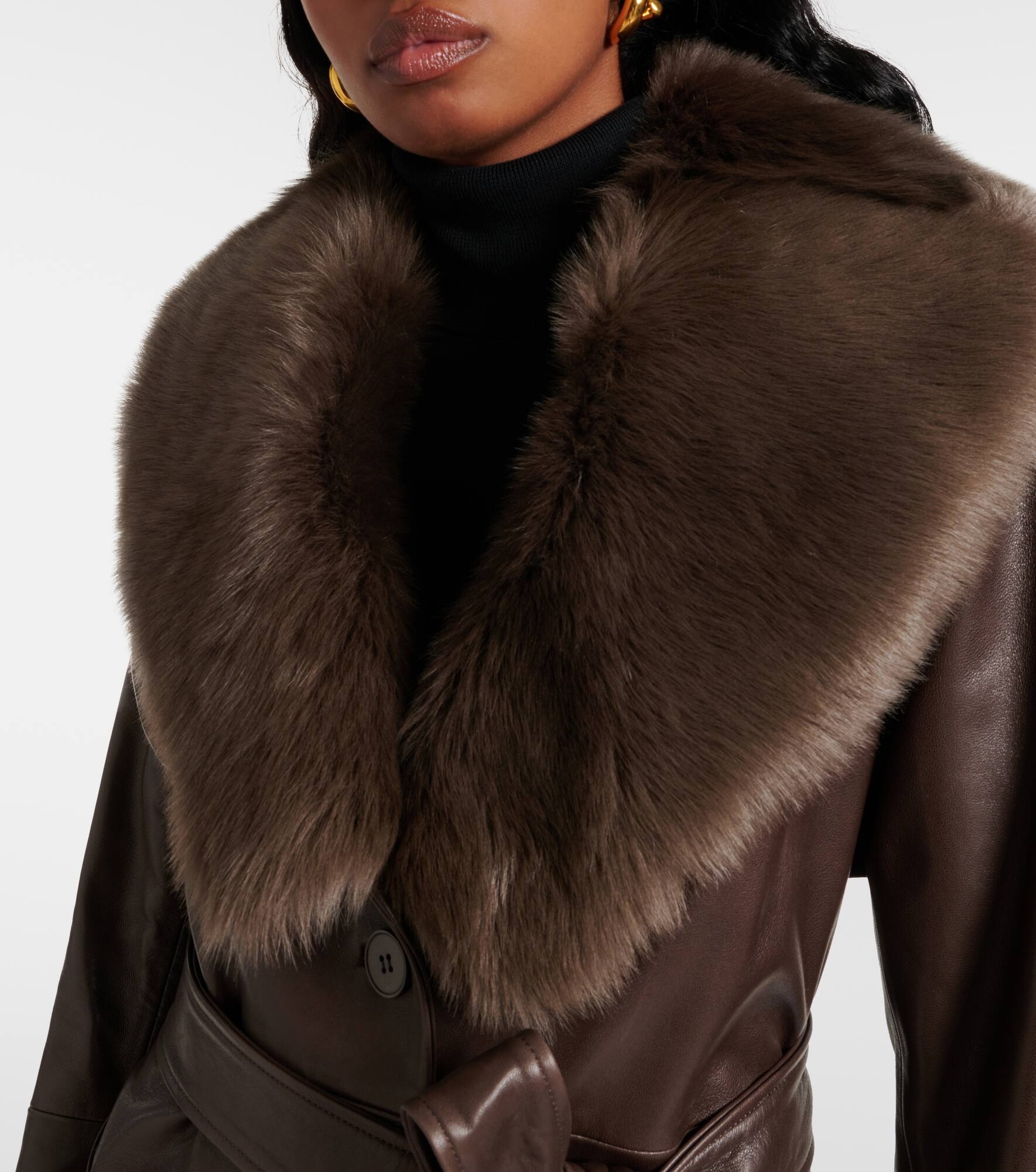 Dakota shearling-trimmed leather trench coat - 4