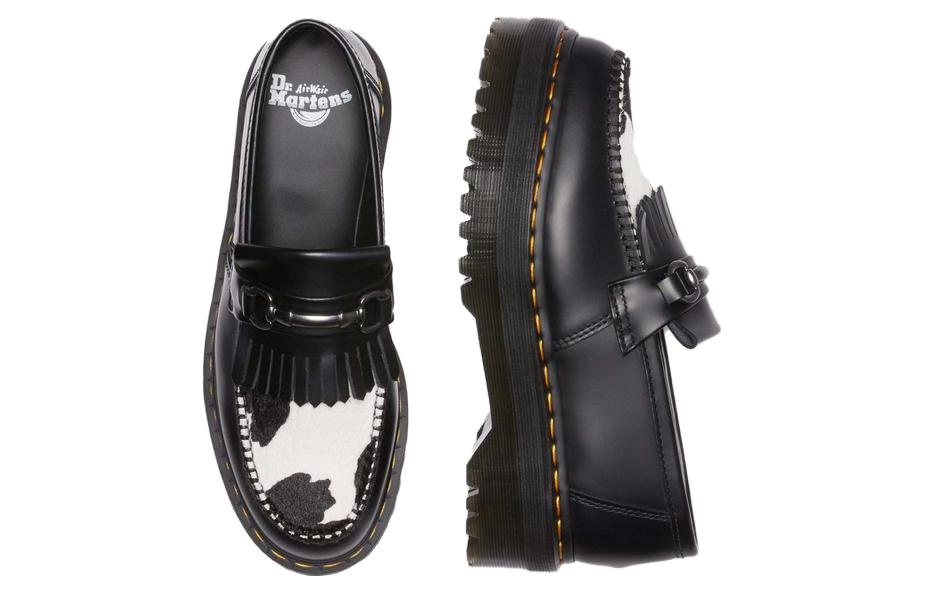 Dr.Martens Adrian Snaffle Hair On & Leather Cow Print Kiltie Loafers 'Black' 31097937 - 4