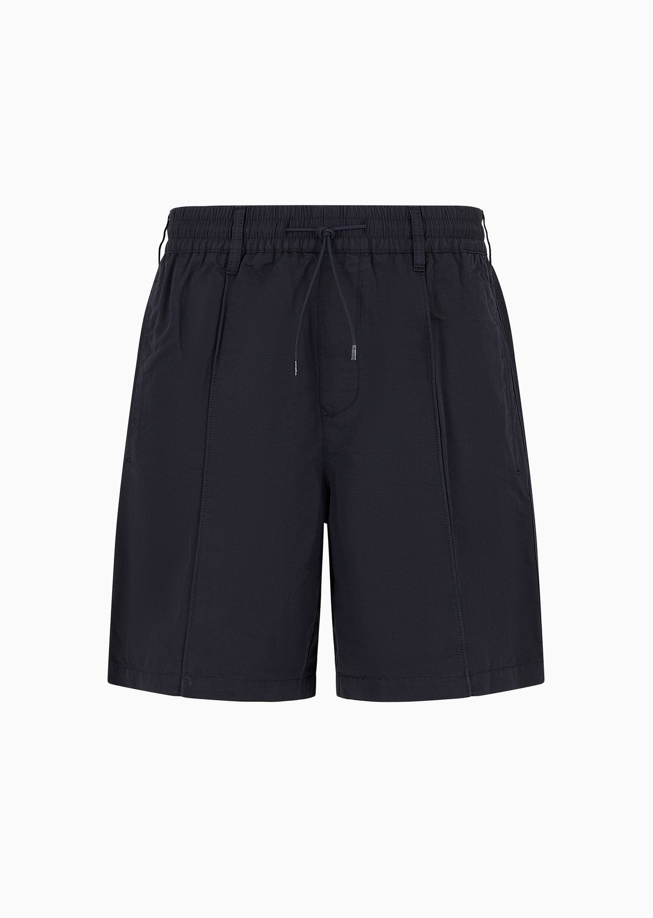 Linen-blend twill Bermuda shorts with crease and elasticated waist - 1