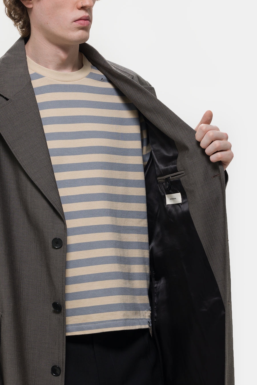 Evening Coat in Dark Taupe Herringbone - 5