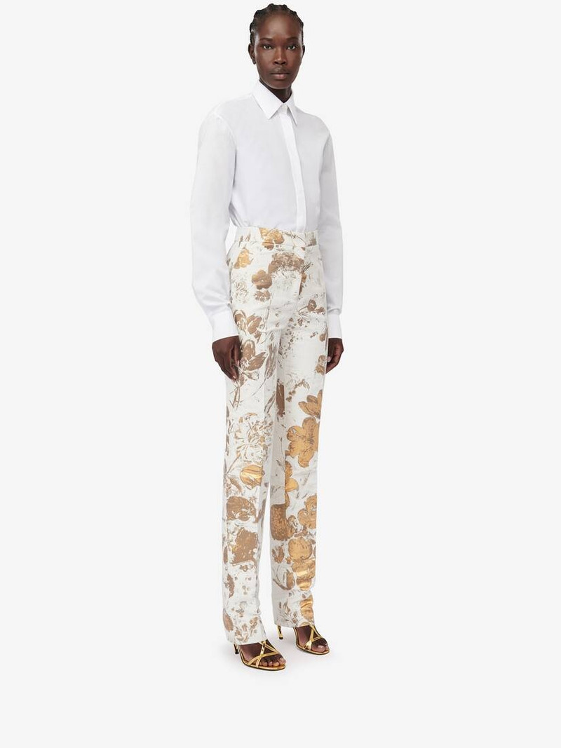 Women's High-waisted Cigarette Trousers in Gold 3