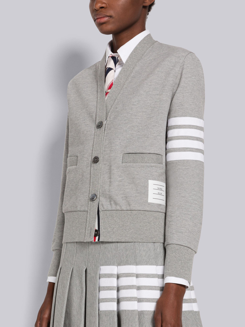 Thom Browne Varsity Pique 4-Bar V-Neck Cardigan outlook