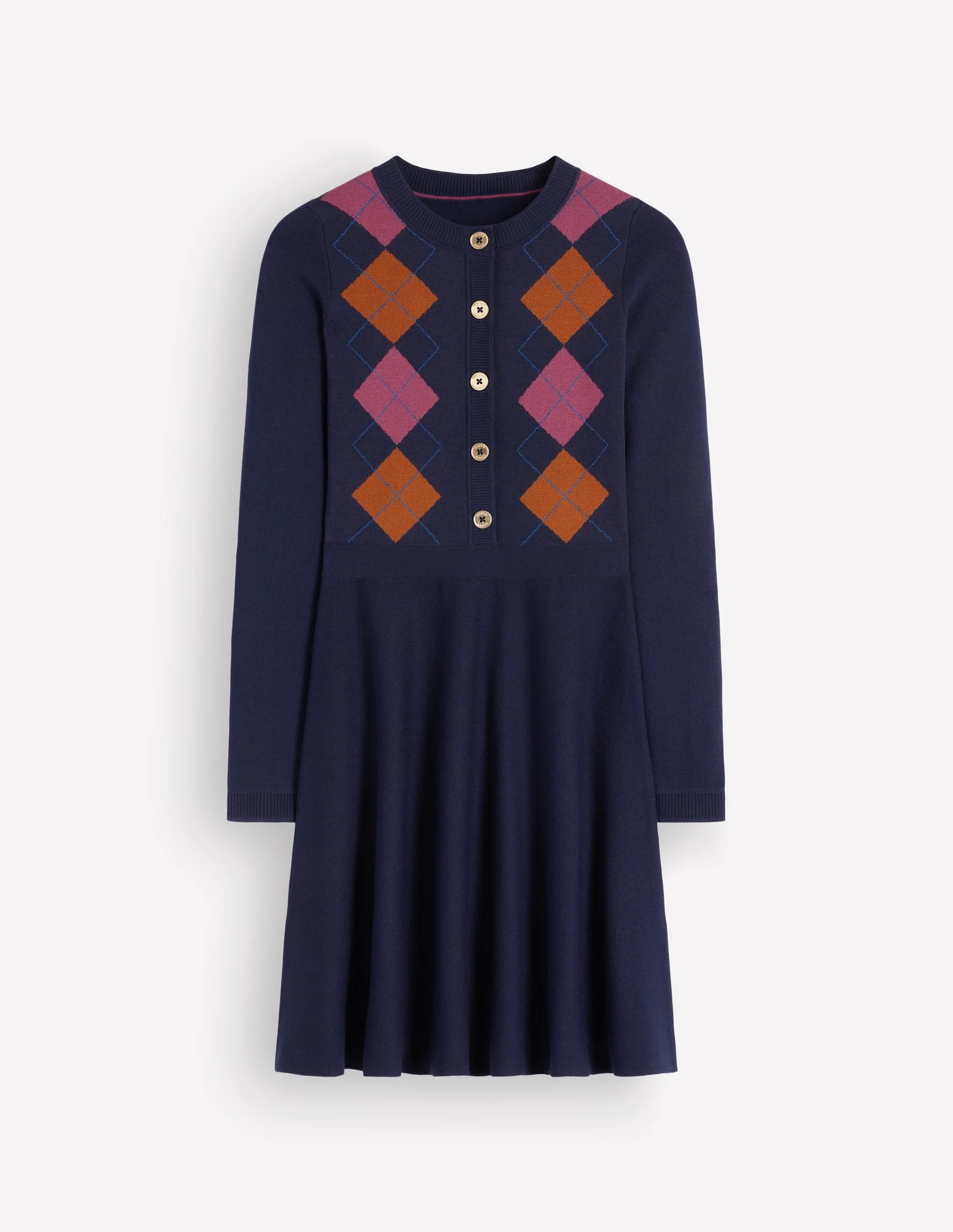 Crew Neck Jacquard Dress-Navy Jacquard - 1