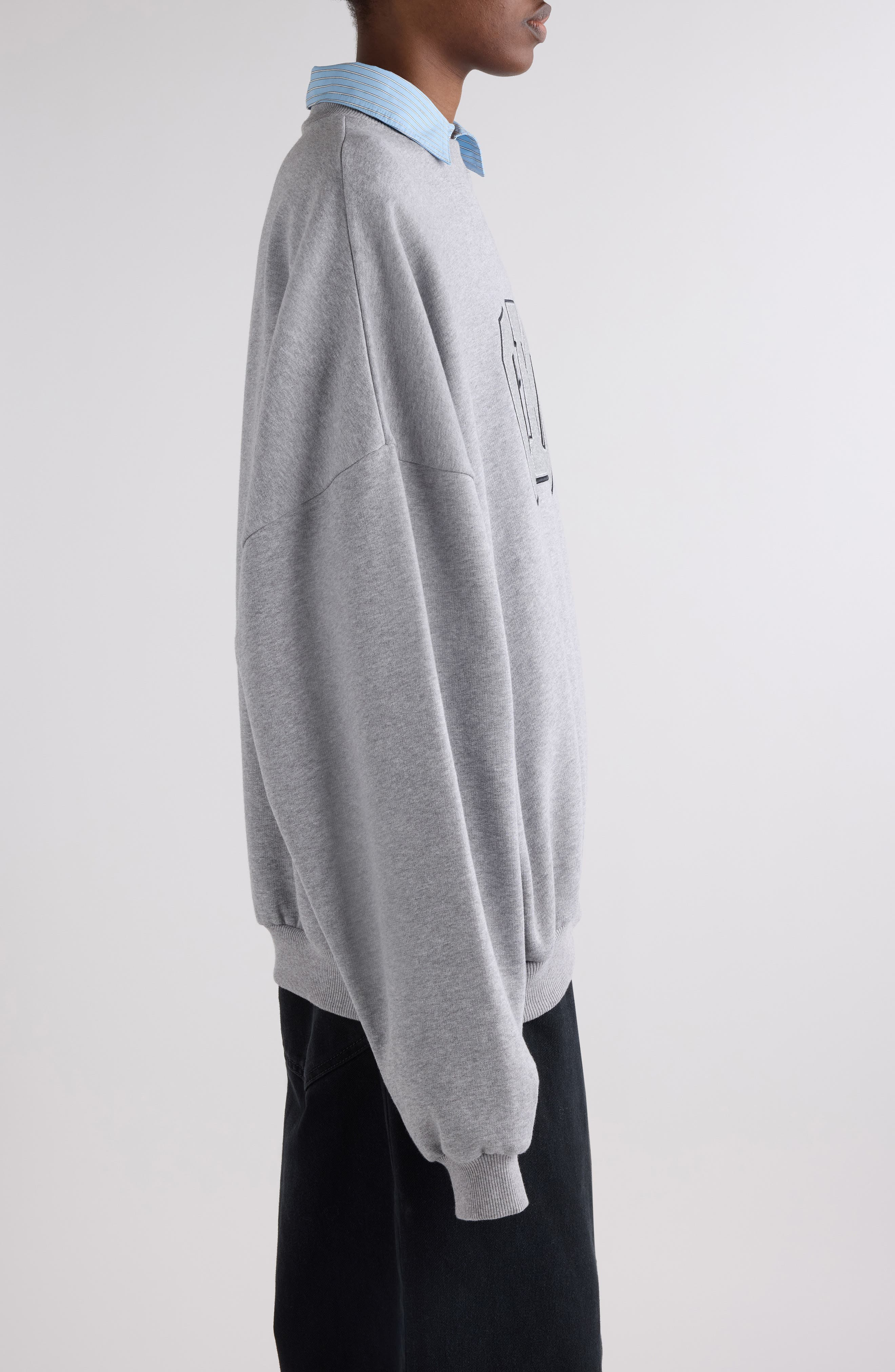 Balenciaga Shirt Collar Graphic Sweatshirt in 1300 Heather Grey at Nordstrom - 3