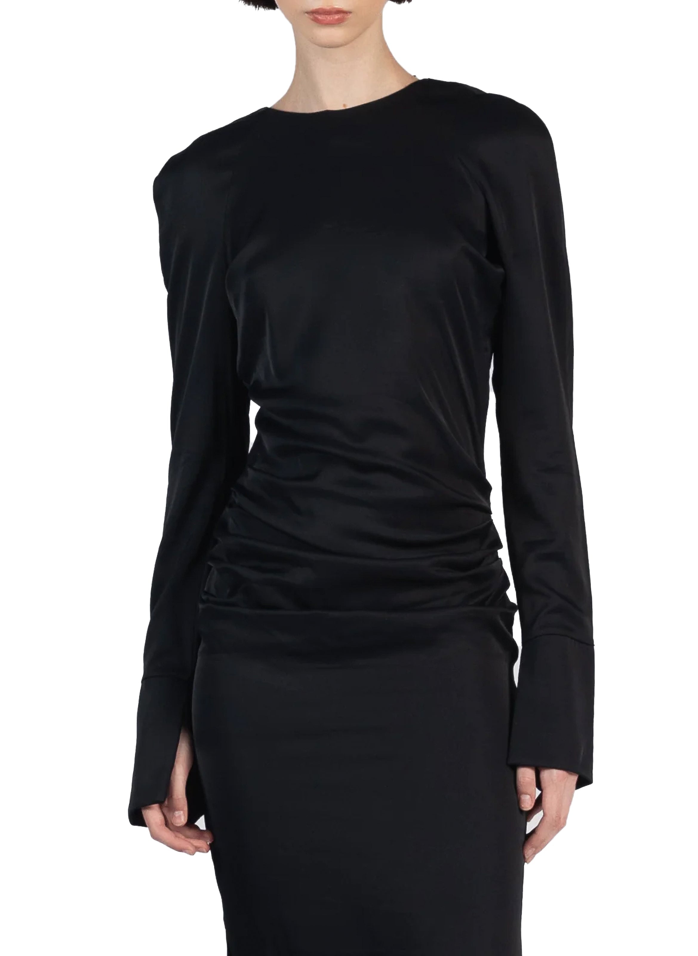 Gathered Long Sleeve Dress Black - 2