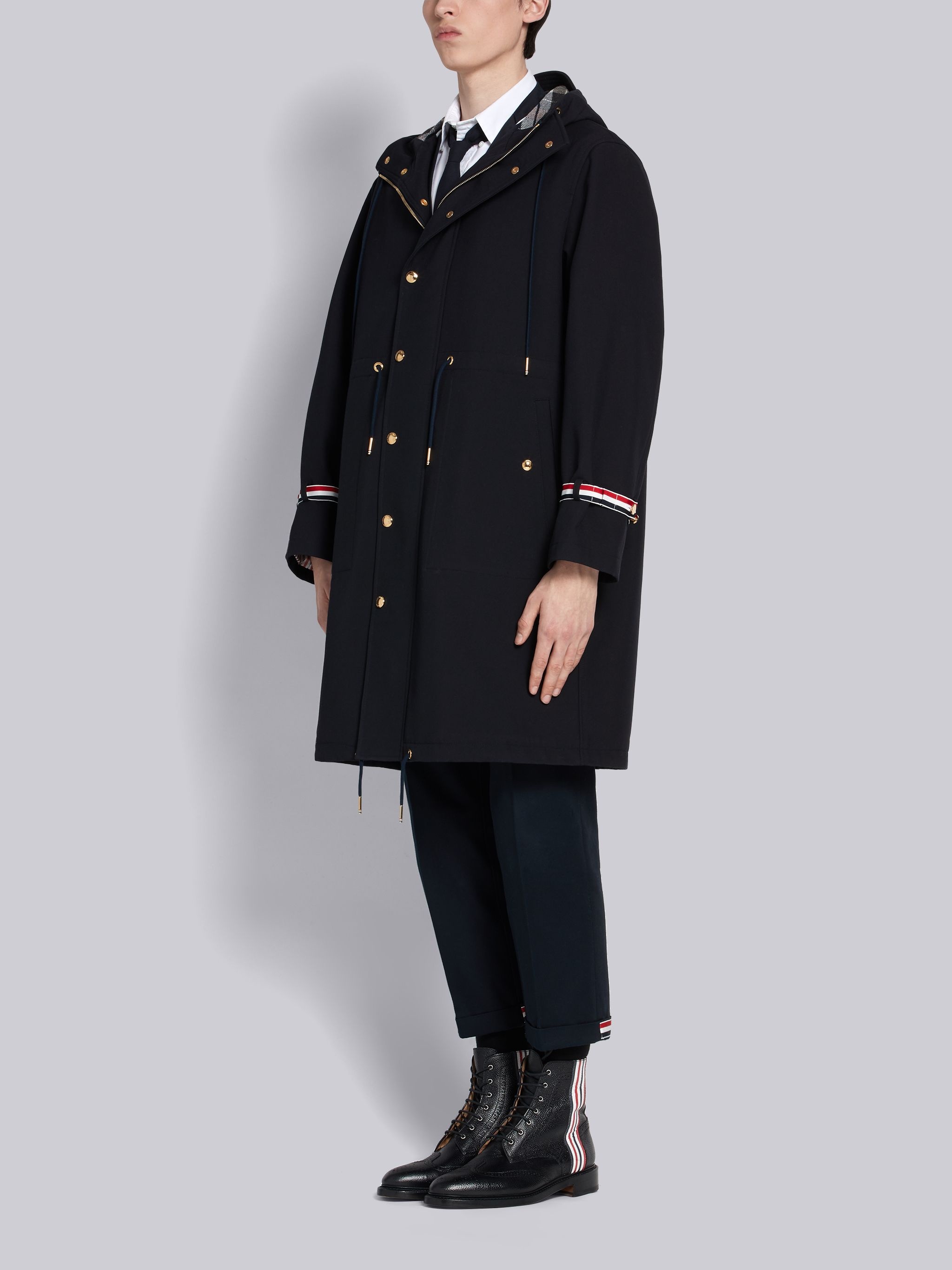 Navy Bonded Wool Drawcord Zip-Up Parka - 2