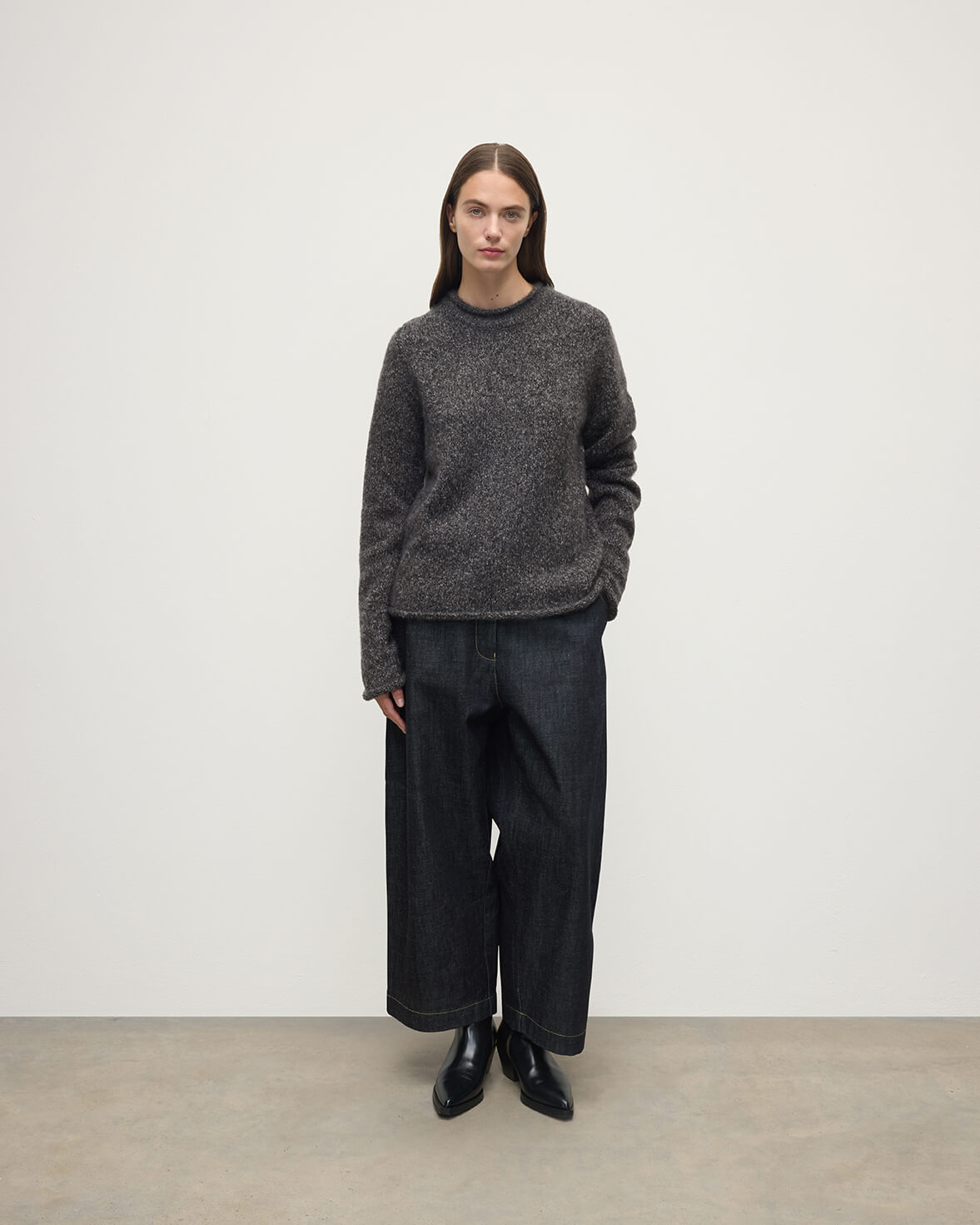 Brushed Cashmere-Silk Grey Jumper - 2