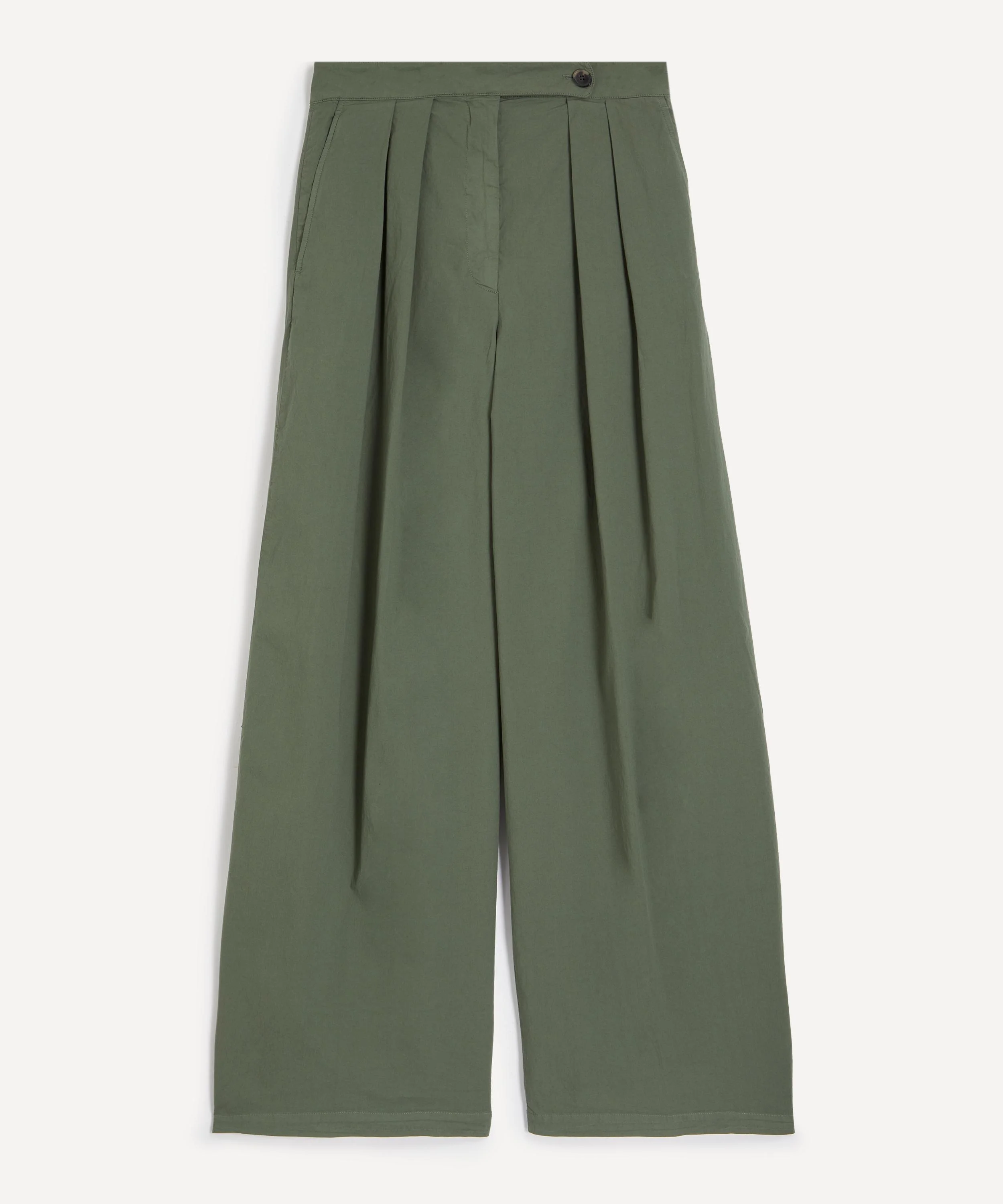 Khaki Wide-Leg Pleated Trousers - 1