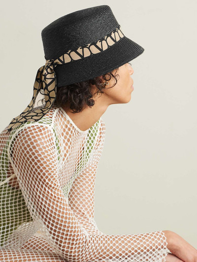 Valentino Printed silk-trimmed straw bucket hat outlook