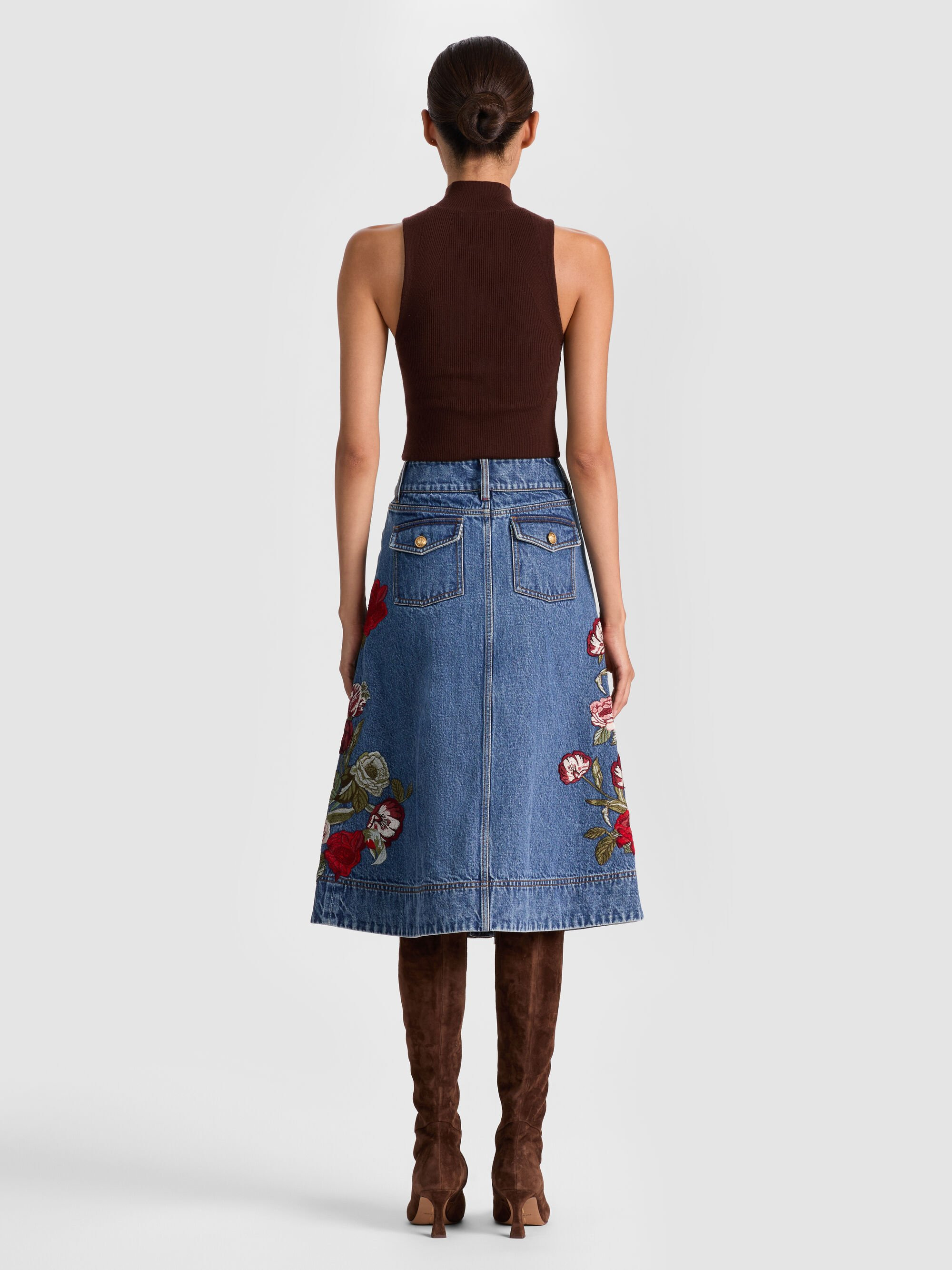 DAHLIA EMBROIDERED DENIM SKIRT - 4