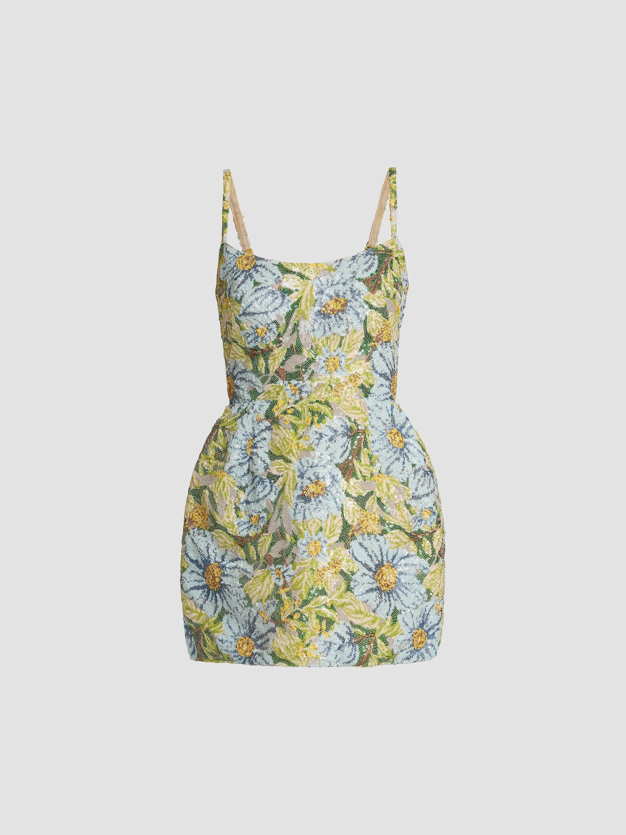 Women's Cora Floral Sequined Sleeveless Minidress - Yellow Multi - 1