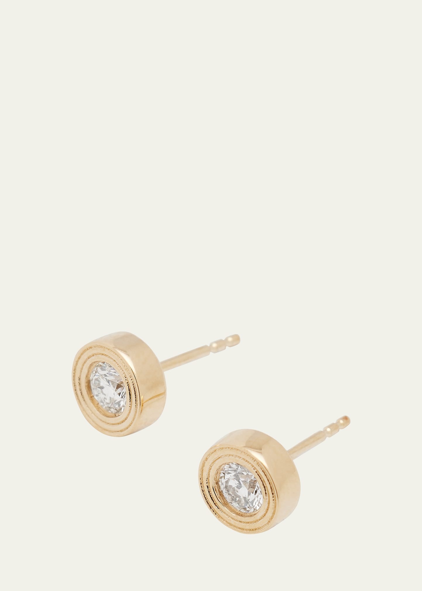 Fluted 14K Gold and Diamond Stud Earrings - 3
