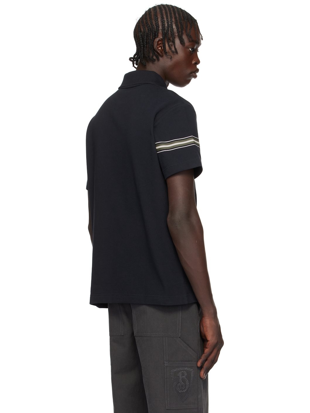 Navy Striped Cotton Polo - 3