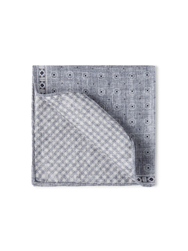 Men's Silk Ethnic Patterned Pocket Square - Grey 1