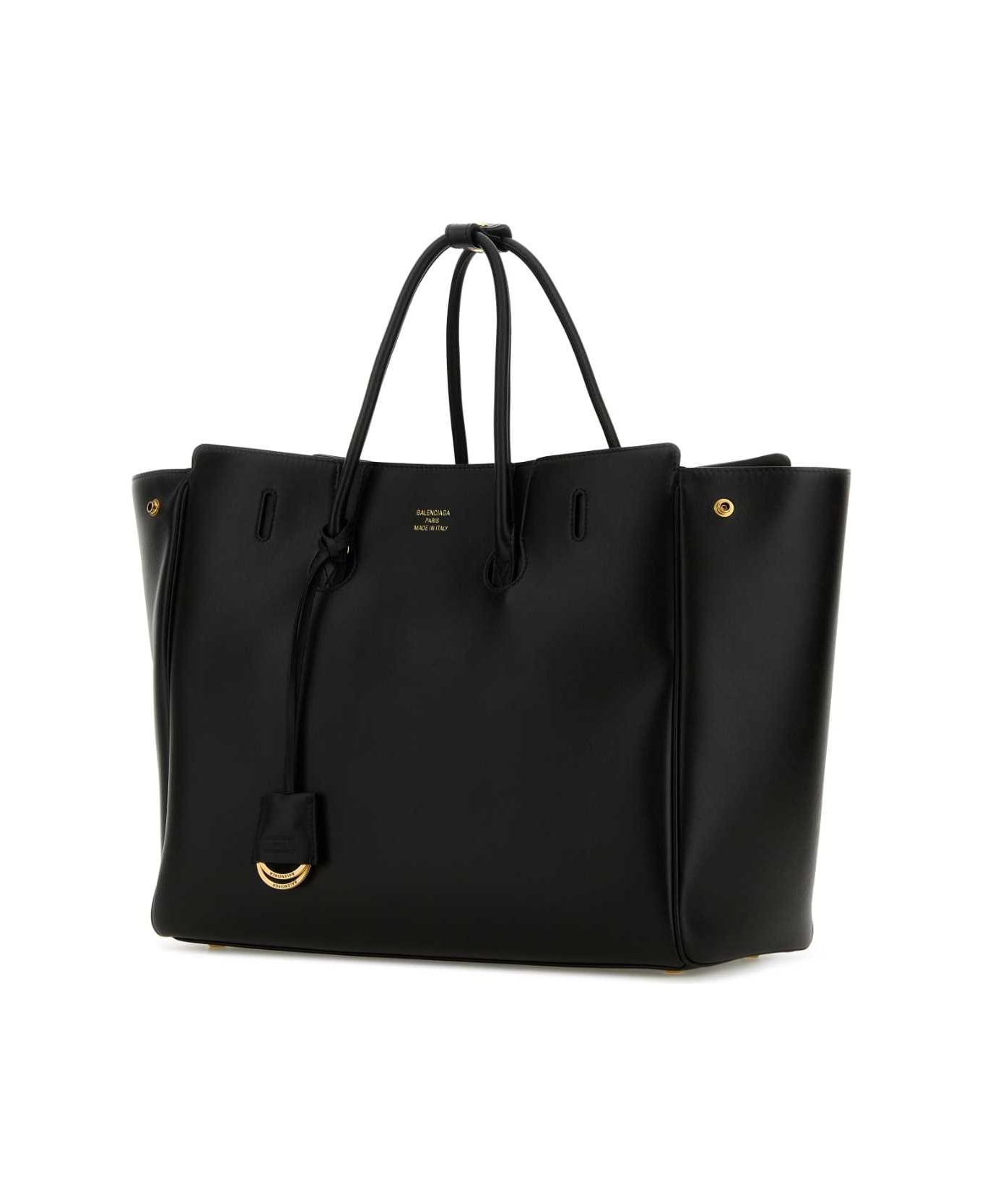 Black Leather Carry All Hampton Shopping Bag - 2