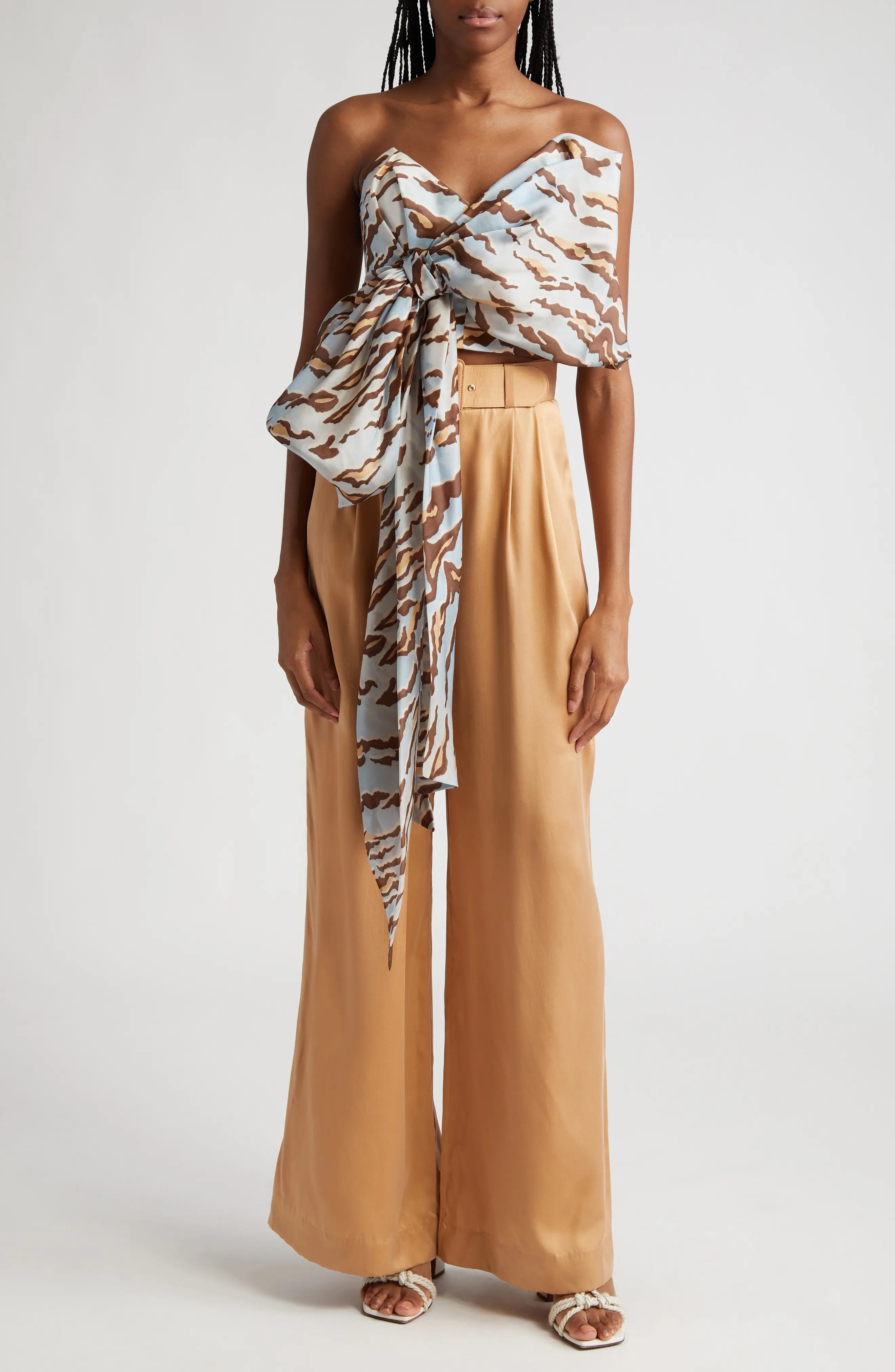 Belted Silk Wide Leg Pants - 2