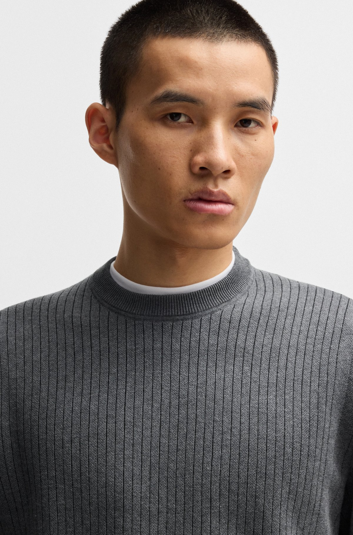 COTTON SWEATER WITH KNITTED VERTICAL STRIPES IN REGULAR FIT - 3