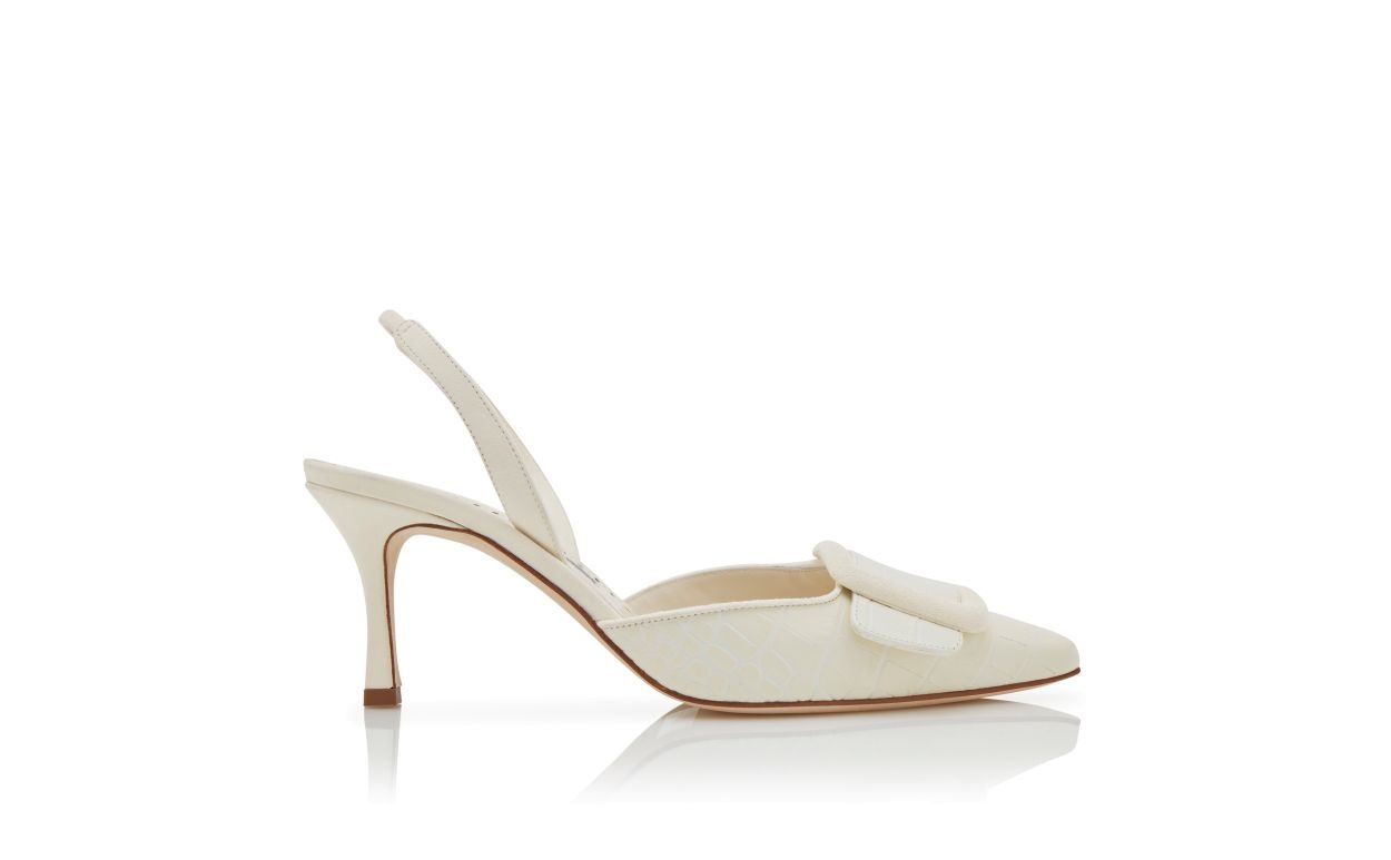 Cream Calf Leather Slingback Pumps - 1