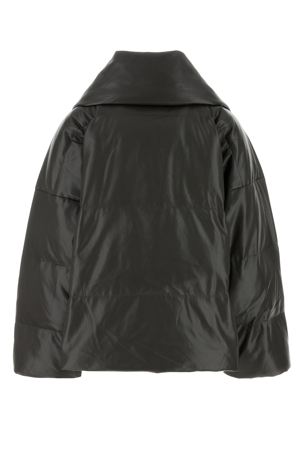 Charcoal synthetic leather down jacket - 2