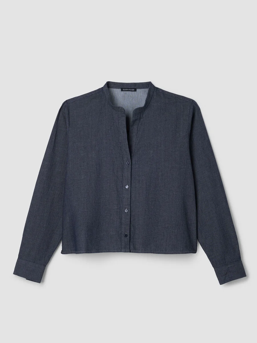 Airy Organic Cotton Twill Band Collar Shirt - 1