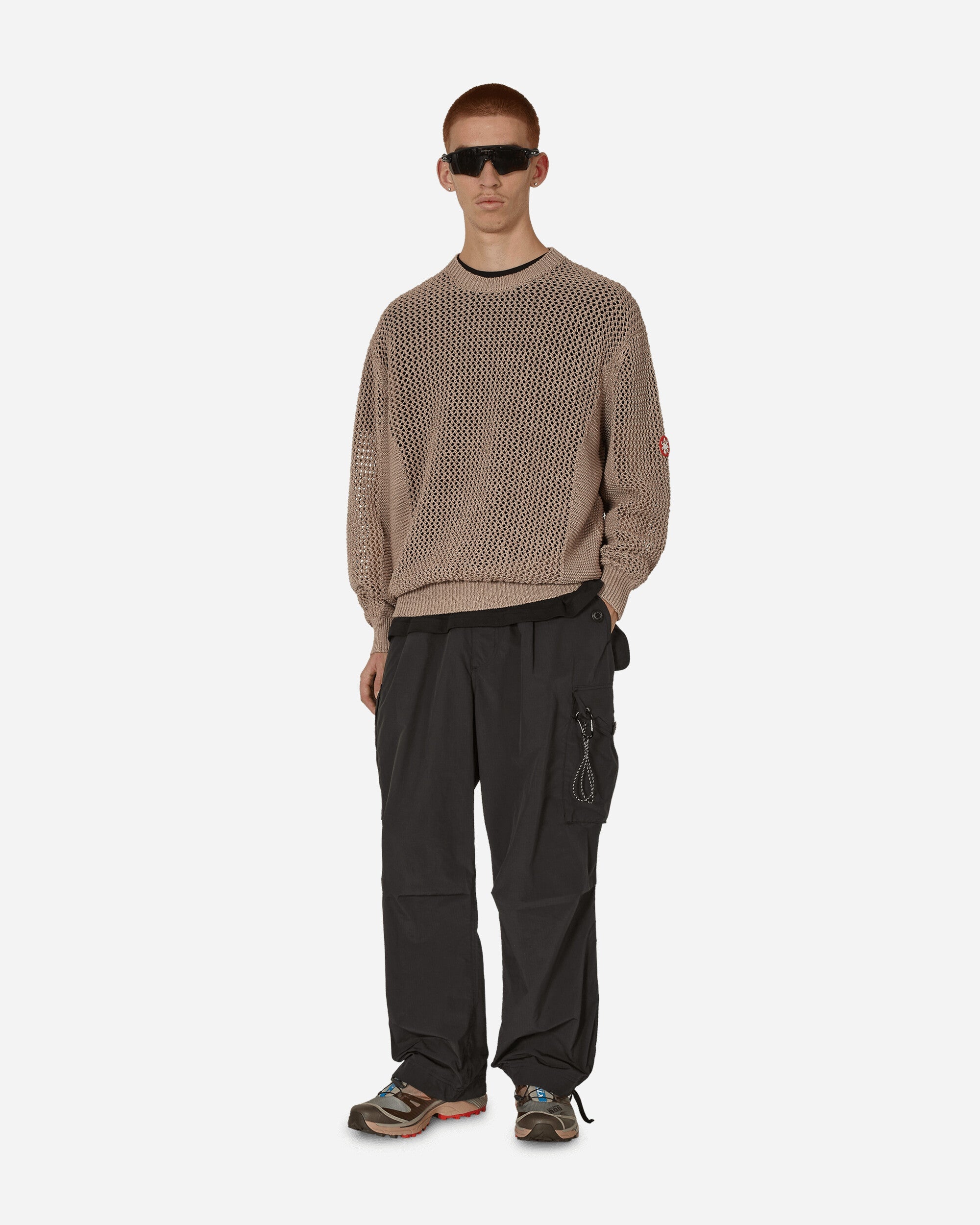 Cav Empt Side Rib Loose Net Knit Sweater Beige | slamjam Cav Empt Side Rib Loose Net Knit Sweater Beige | slamjam