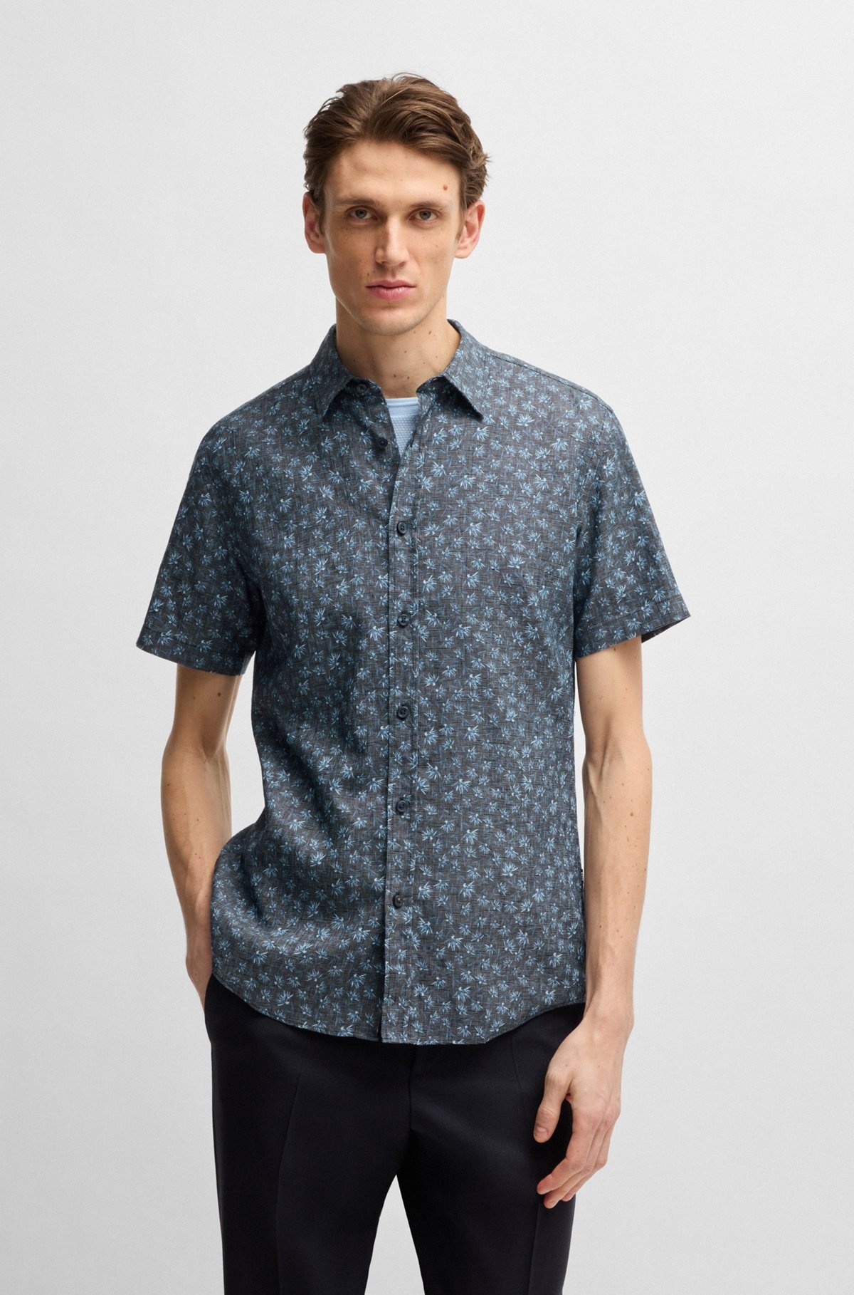 SLIM-FIT SHIRT IN FLORAL-PRINT STRETCH LINEN - 2