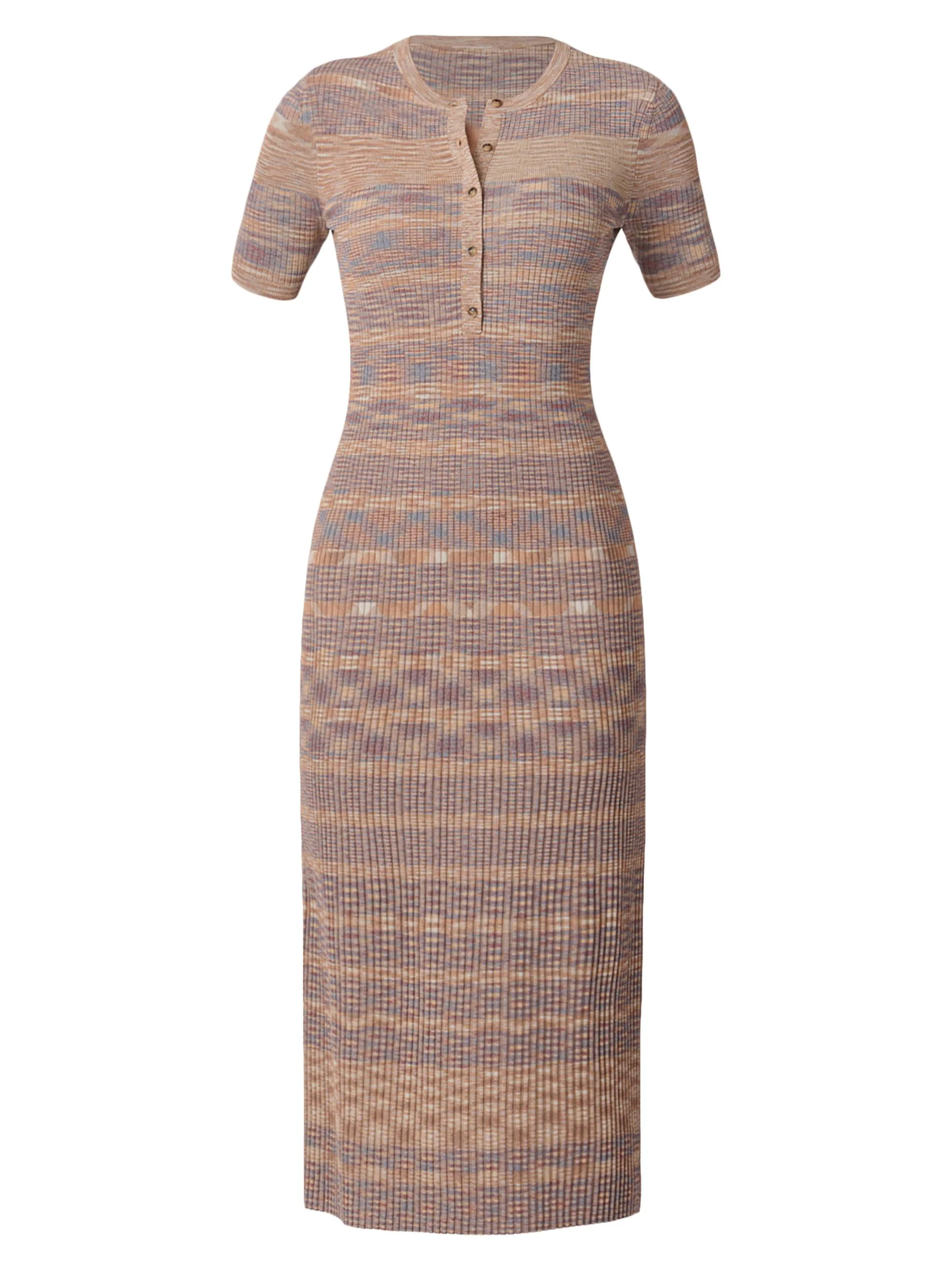Women's Lara Henley Midi-Dress - Tan Slate Blue Burnt Umber - 1