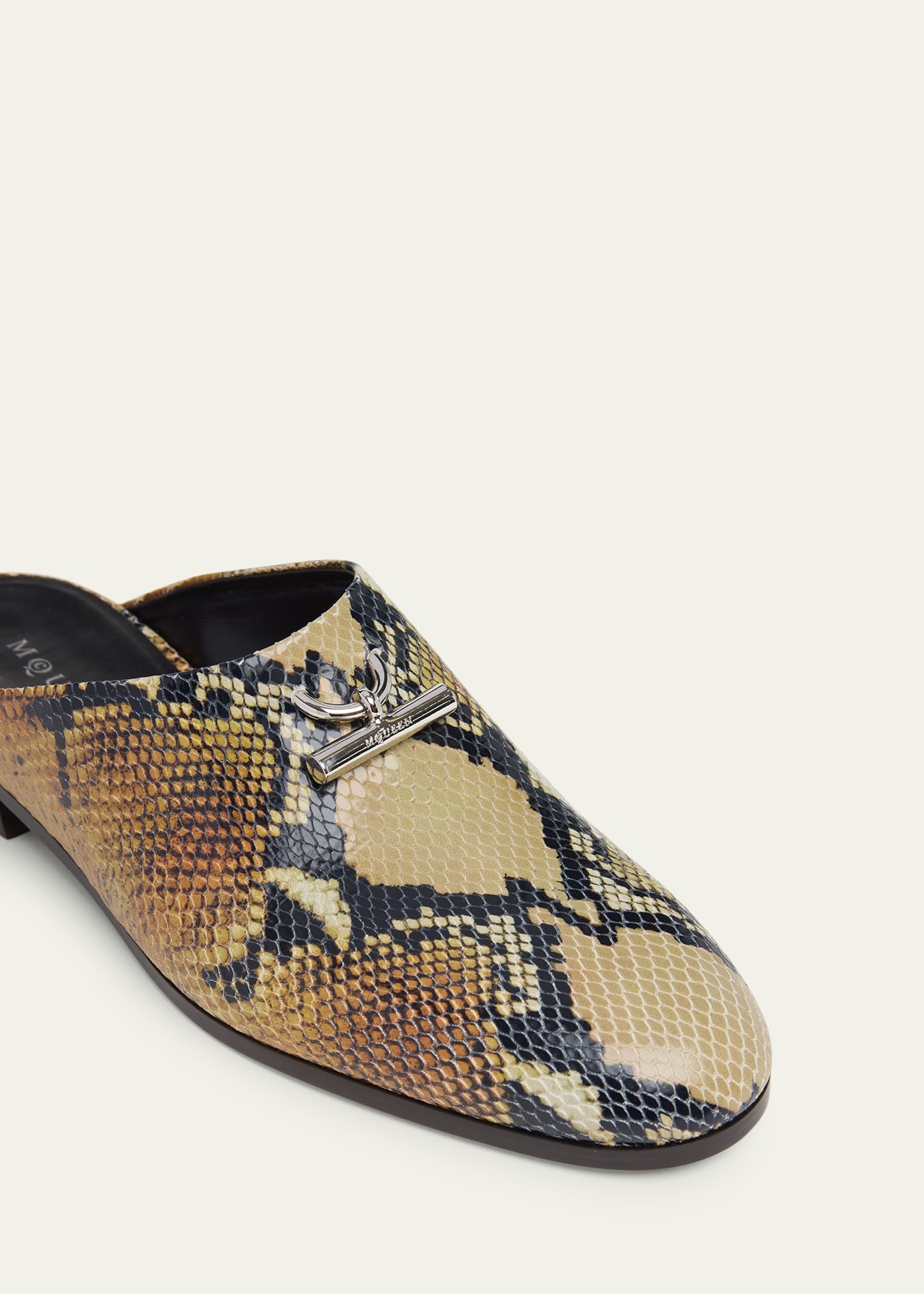 Men's Snake-Effect Leather Mules - 6