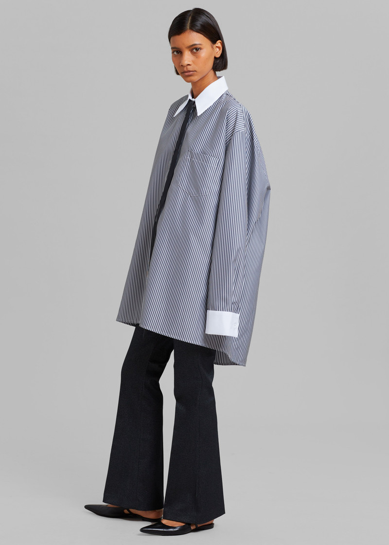 Jany Tie-Neck Shirt - Black Stripe 1